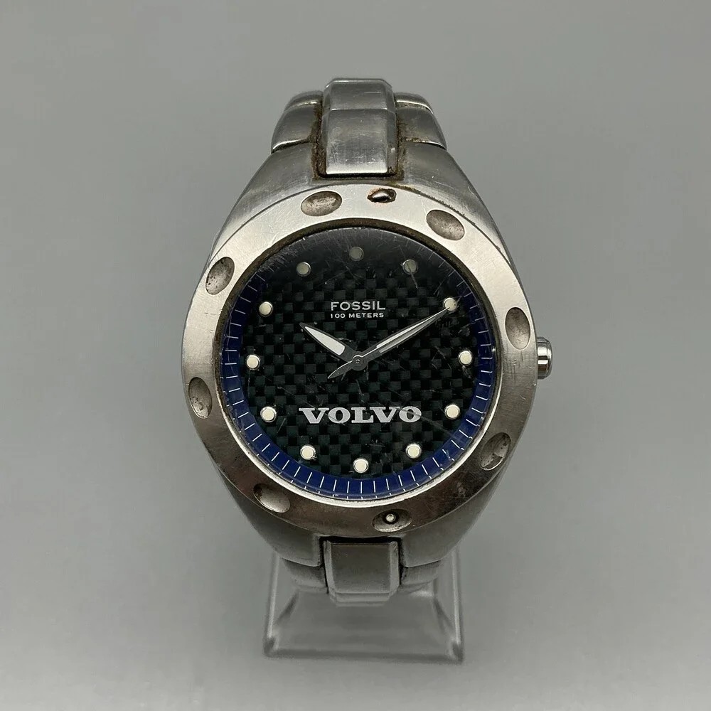 Fossil Volvo JR-5098 Mens Watch 39mm Black Dial Stainless Volvo New Battery 7.5